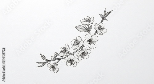 Elegant Line Drawing Delicate Blossom Branch. AI Generated