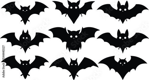 set of Halloween bat  black silhouette  vector