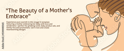 Single continuous line drawing mother hugs baby in the middle of her heart. The infinite happiness of being a young mother. Always be grateful. Family. Baby Day. One line design vector illustration