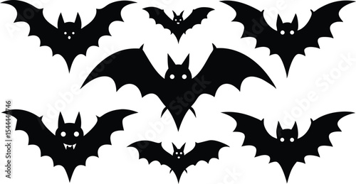 set of Halloween bat  black silhouette  vector