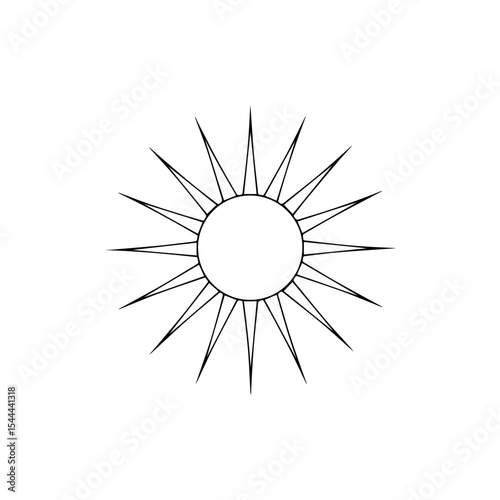 Minimalist Sun with Rays Line Art Silhouette