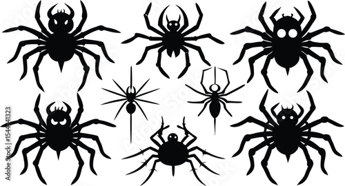 set of Halloween spider  black silhouette  vector,spider icon set