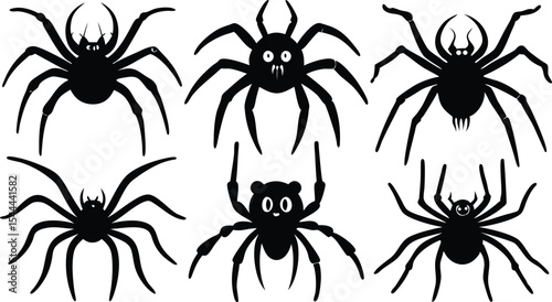 set of Halloween spider  black silhouette  vector,spider icon set