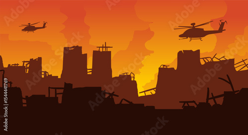 War city destroyed illustration background