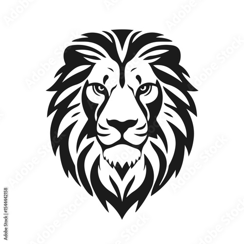 Lion head with detailed mane. Animal icon template. Wild animal, lion king, ferocious predator, wild cat, roaring lion	