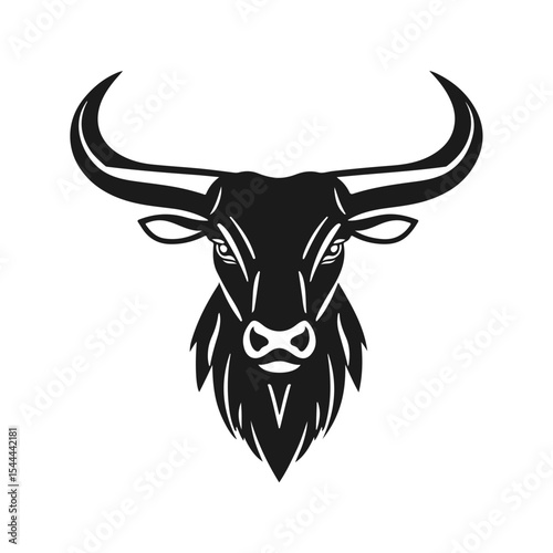 Bull head logo, strong animal emblem, angry bull face, horned beast icon, vector illustration	