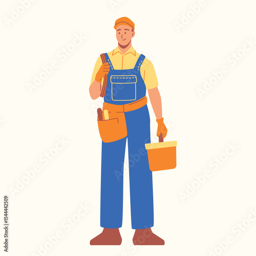 set of an Electrician Man with Tools Equipment Cartoon Illustration