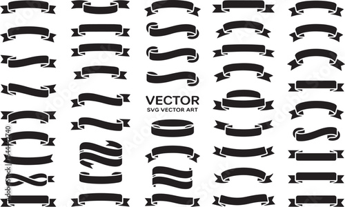 Silhouette Ribbon & Banner Vector Collection – Retro Labels & Decorative Elements

