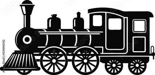 Vintage steam train black silhouette vector,retro steam train illustration