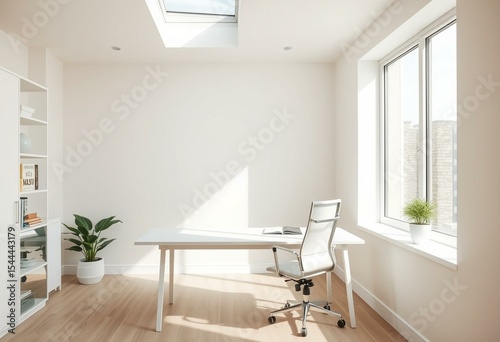 Sleek minimalist home office with natural light