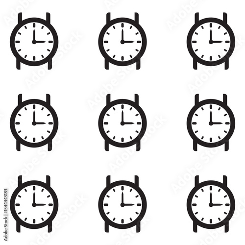 Silhouette wristwatches showing different times isolated vector illustration on white background. 