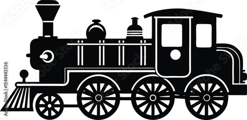 Vintage steam train black silhouette vector,retro steam train illustration