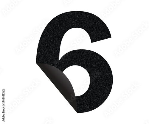 Black Number 6 Sticker with number 6 made of metal