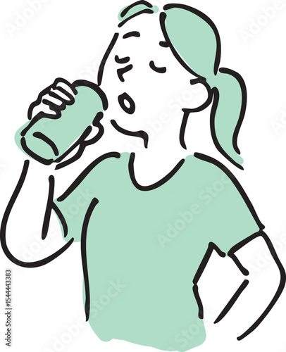 Woman Drinking Water – Hand-drawn Hydration Illustration