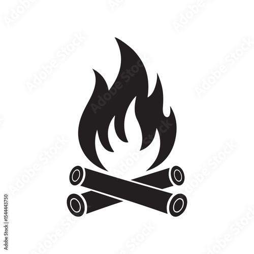 Simple Campfire Vector Icon Silhouette - Outdoor Adventure & Cozy Evening