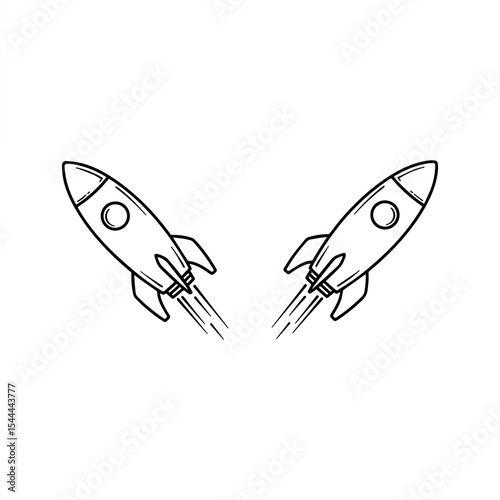 Minimalist Rocket Line Art Silhouette