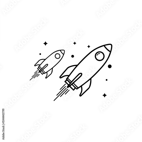 Minimalist Rocket Line Art Silhouette