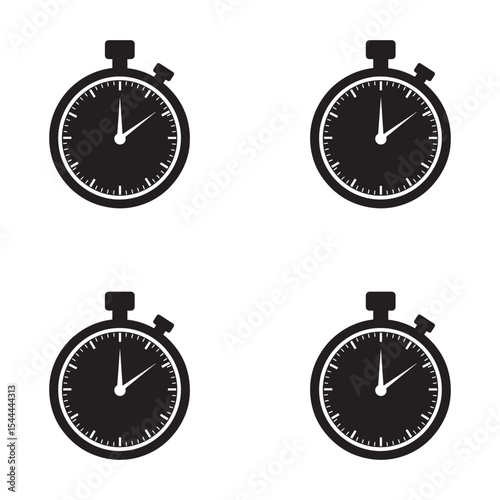 Stopwatch silhouettes isolated on white background vector illustration. 