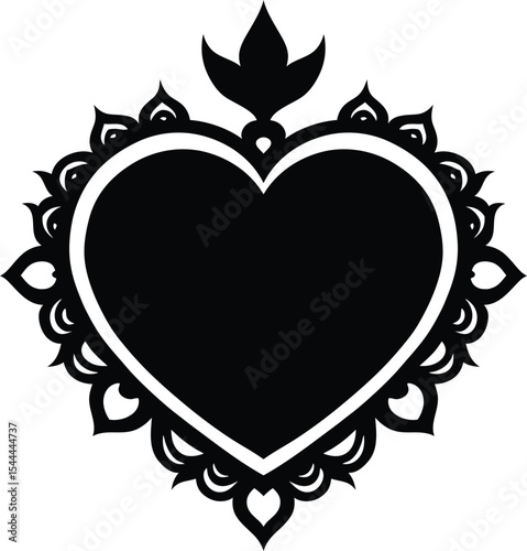 Victorian gothic heart shape vector silhouette art illustration