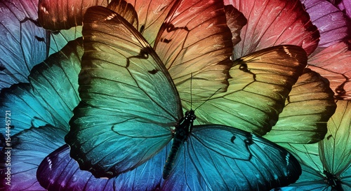 Regenbogenfarbene Schmetterlinge leuchten intensiv im sanften Licht. AI Generated