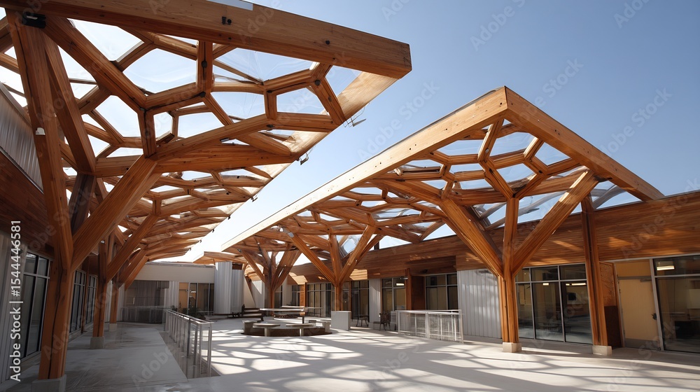 Fototapeta premium Architectural marvel: wooden canopy structure with intricate geometric design