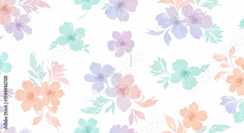 Pastelltöne Blumenmuster sanft gemalt zart leicht Hintergrund. AI Generated