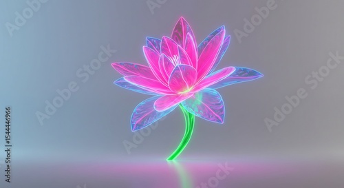 Leuchtende Lotusblume strahlt zart in Neonlicht. AI Generated
