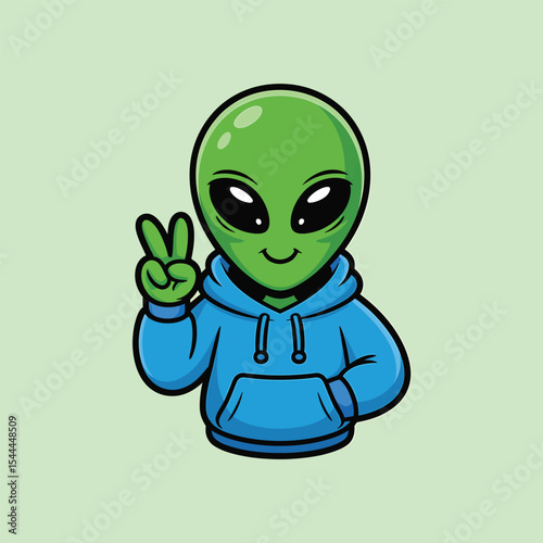 Funny cartoon green alien zombie android character illustration