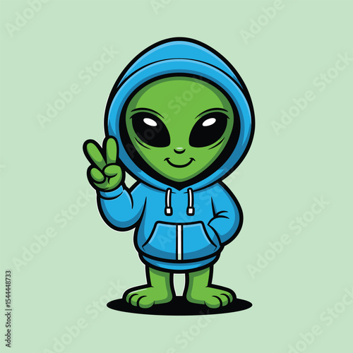 Funny green alien cartoon character illustration