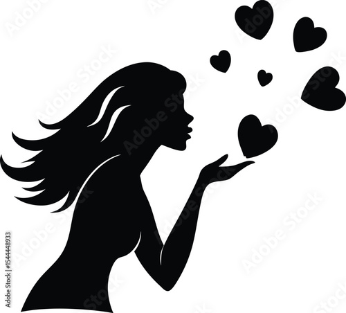 woman head observed heart sign vector art illustration.