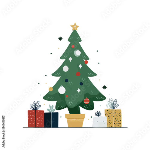 vector illustration of christmas tree isolated in White Background, christmas tree vector