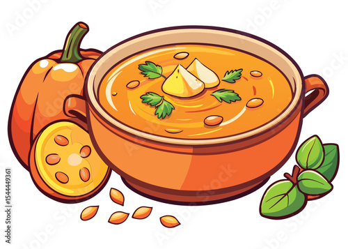 Delicious pumpkin soup in a bowl.