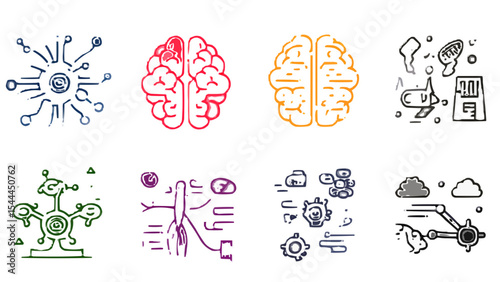 Neural connections icon set. Containing images of the brain, neural connections and much more. Editable line icons. Vector illustration.