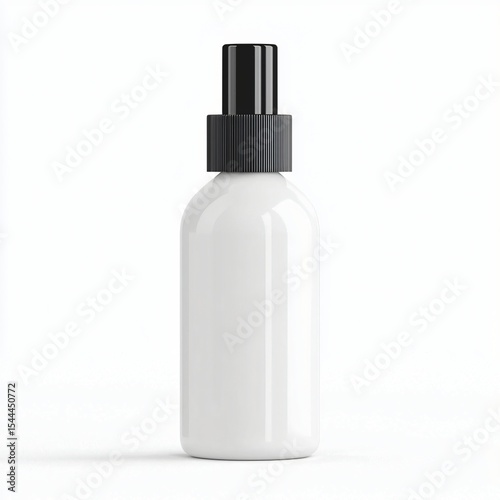 White Plastic Bottle Mockup with Black Sprayer Cap for Cosmetic Product Packaging Design