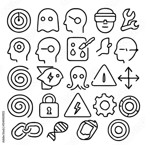 Collection of linear style icons representing various concepts