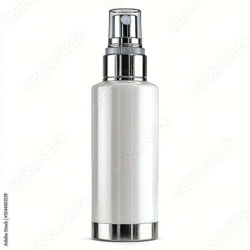 Elegant White Spray Bottle with Silver Cap Mockup Perfect for Cosmetic or Cleaning Product Branding