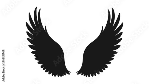 silhouette showcases wings in a symmetrical spread. The black design on white signifies power, elegance, and inspiration.