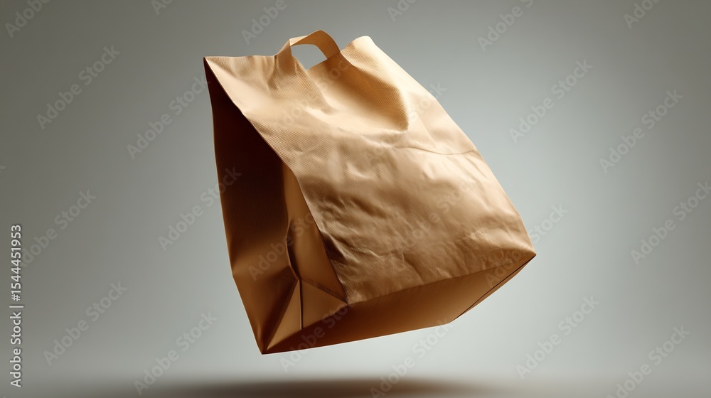 Fototapeta premium Isolated studio shot showcasing a floating brown paper bag against a neutral backdrop