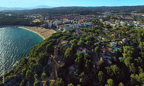 Lloret de Mar, Fenals coastal landscape. Drone panorama. Spain, Catalonia, Costa Brava