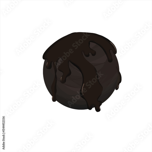 Vector illustration of a chocolate truffle ball with dark melted chocolate dripping. Perfect for chocolate day, dessert themes, and food design elements.