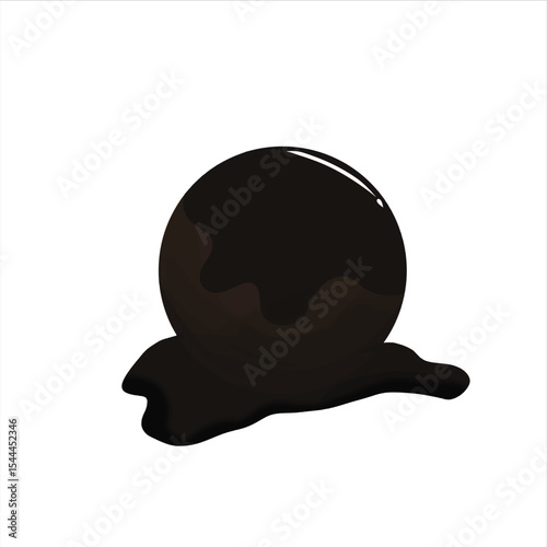 Vector illustration of a melting dark chocolate sphere forming a glossy puddle. Ideal for chocolate day promotions, dessert menus, confectionery branding and packaging.