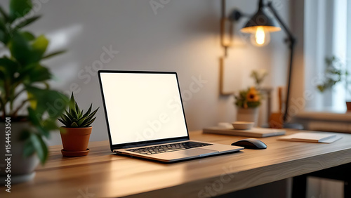 Wallpaper Mural Laptop and Accessories in Evening Workspace Torontodigital.ca