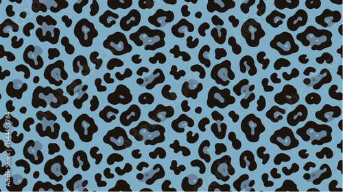 Snow leopard seamless vector pattern in blue tones