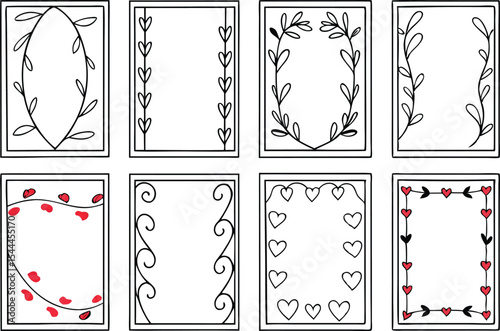 Romantic Heart Border Collection for Love Themed Designs. Decorative Heart Border Set for Cards and Invitations. Cute and Elegant Heart Borders for Print and Digital Projects. Heart Border Design