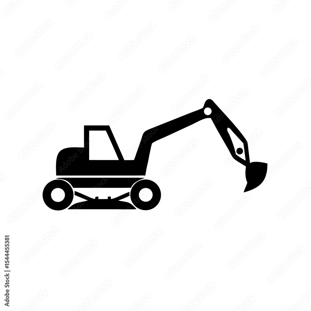 Naklejka premium Backhoe Icon Backhoe Loader with Digging Arm Vector Silhouette Flat Icon Design