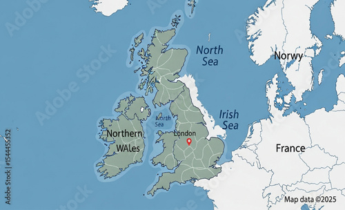 Map of United Kingdom with sea names
