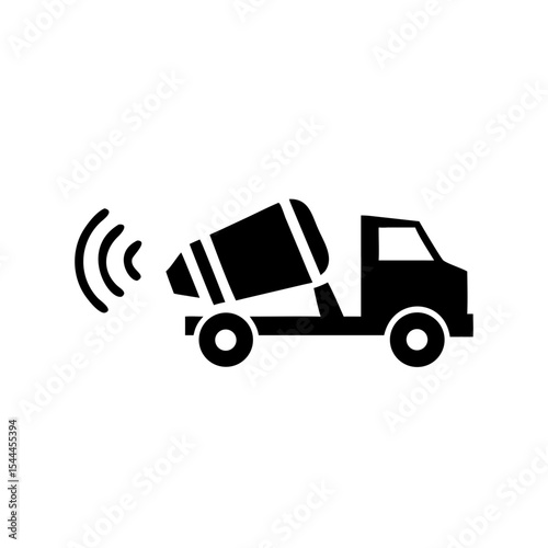 Asphalt Mixer Truck Icon Rotating Drum Truck with Mixer Vector Silhouette Flat Icon Design