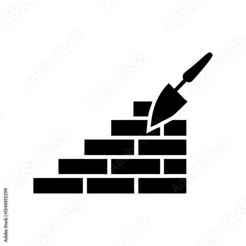 Bricks and Trowel Icon Trowel Icon Over a Brick Wall Vector Silhouette Flat Icon Design