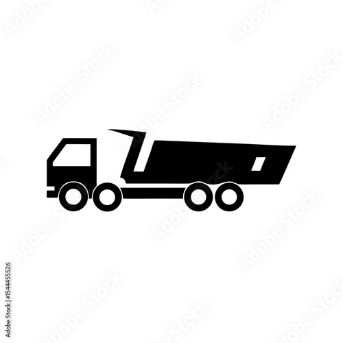 Dump Truck Icon Side View of Dump Truck with Tilted Bed Vector Silhouette Flat Icon Design