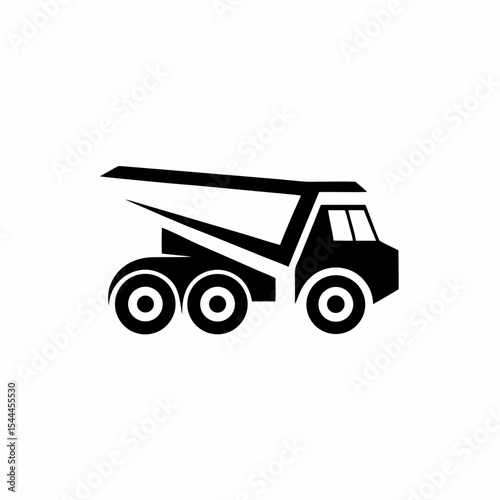 Dump Truck Icon Side View of Heavy Dump Truck Vector Silhouette Flat Icon Design